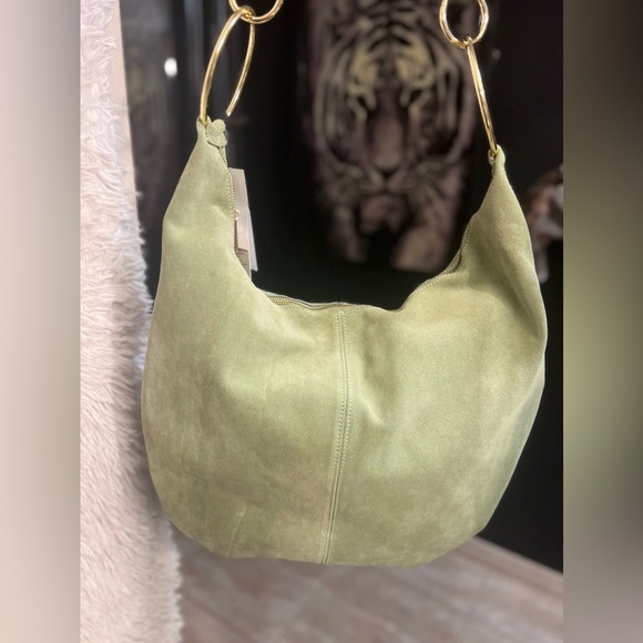 💚NWT-MARLON Made In Italy, GORGEOUS SAGE COLOR Genuine Calf Leather Suede Hobo💚💚 - Picture 3 of 16